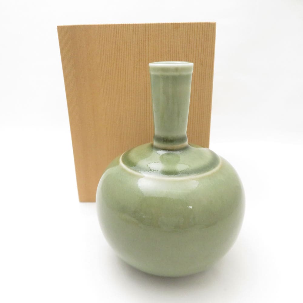 未使用 Fukagawa Seiji 深川製磁 07' 谷窯泉山松灰青磁 一輪 花瓶 1点 登り窯 ベース 有田焼 和食器 SU13036D2 【中古】