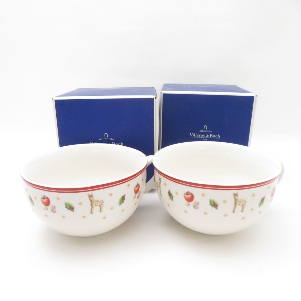 未使用 Villeroy&Boch ビレロイ＆ボッホ Toy’s Delight トイズデライト スープカップ 2点 ペア マグ クリスマス コップ SC8817J1 【中古】