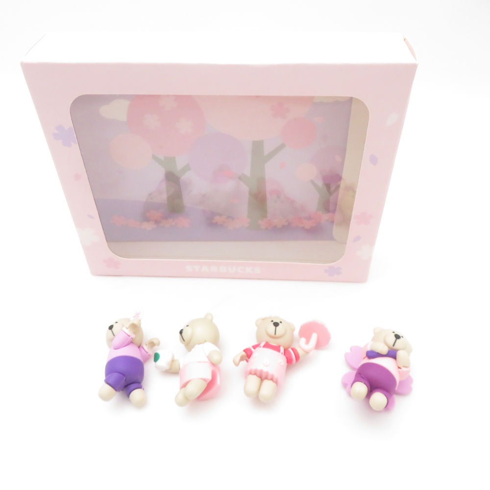 未使用 STARBUCKS スターバックス SAKURA2023 ドリンクホールキャップ ベアリスタ 4点 セット リユーザブルカップ専用 クリップ SC8825J2 【中古】