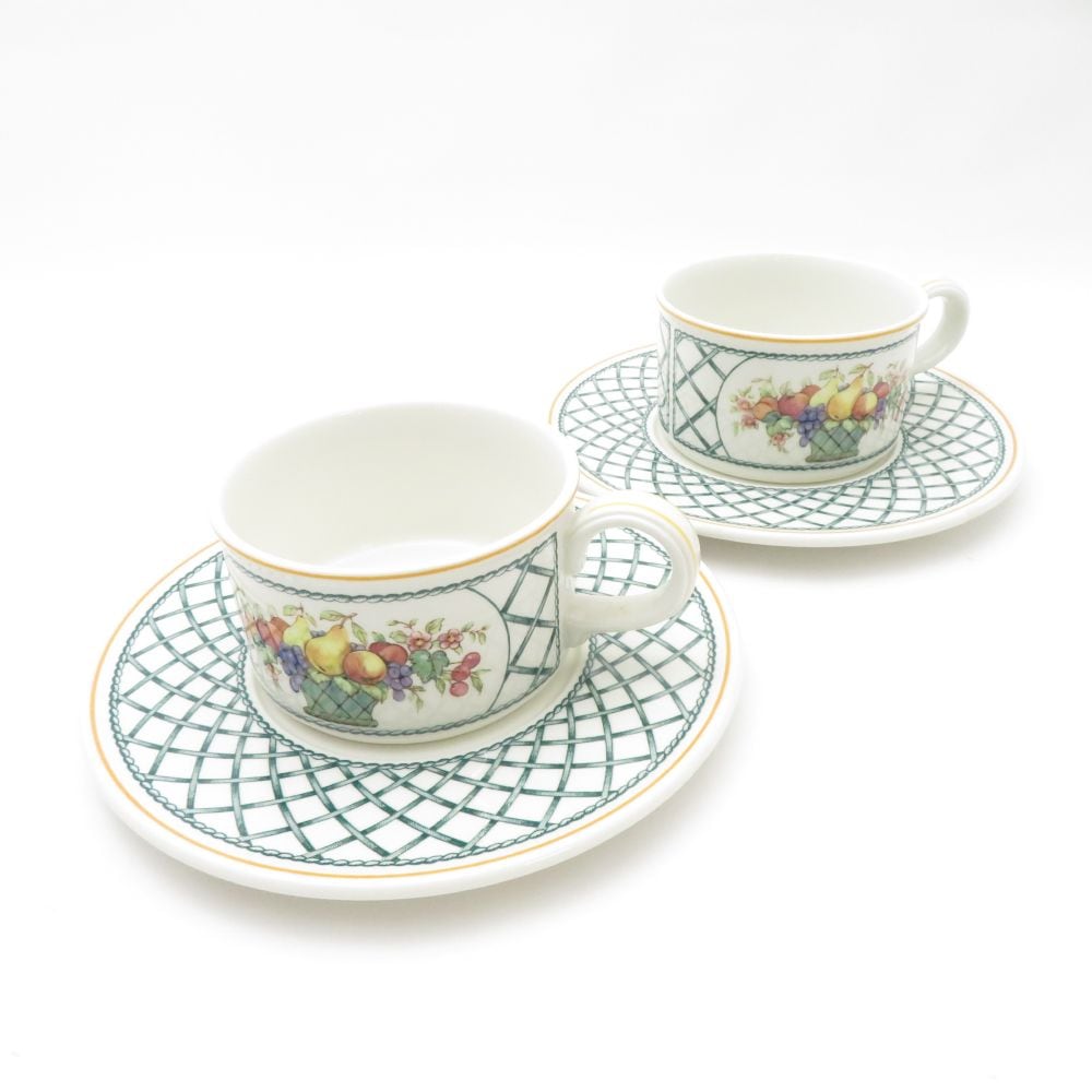 美品 Villeroy&Boch ビレロイ＆ボッホ BASKET バスケット ティーカップ＆ソーサー 2客 ペア SY13247G2 【中古】
