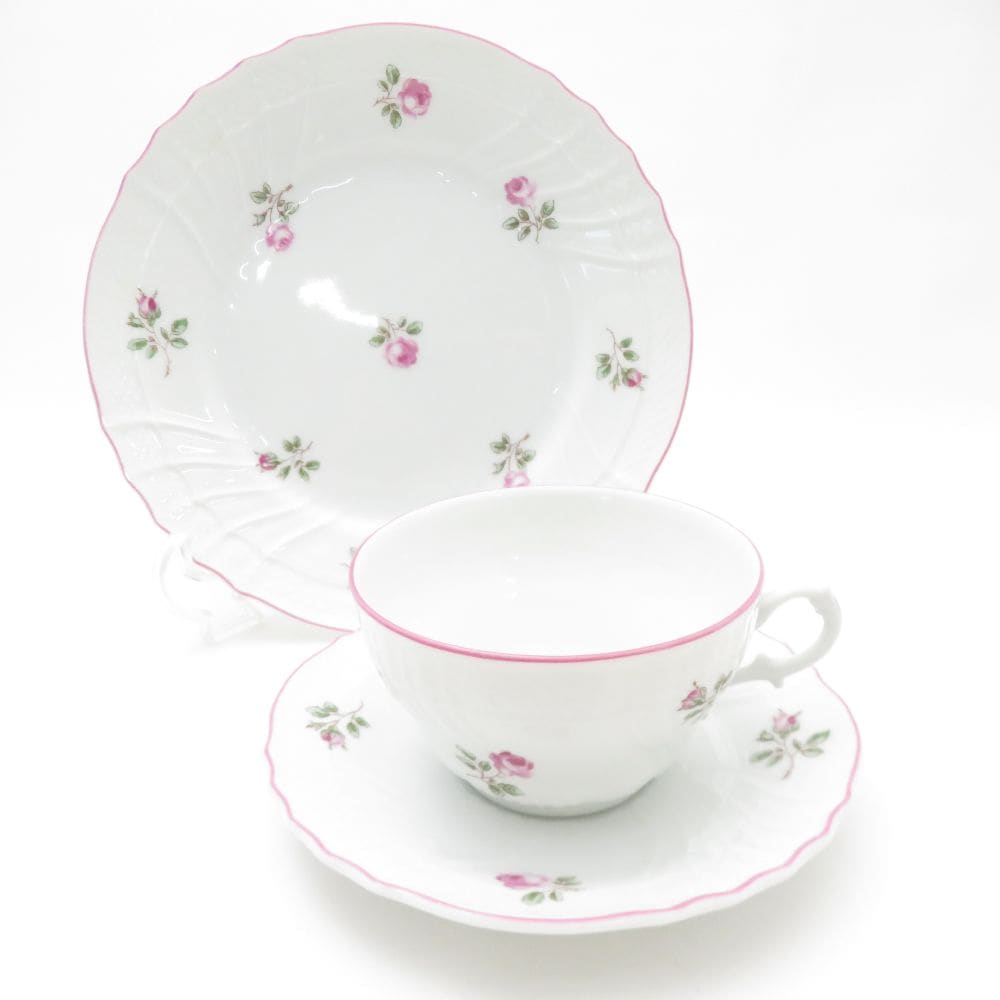 美品 Richard Ginori リチャードジノリ ロゼリーニ ティーカップ＆ソーサー 中皿 2点 19cmプレート ティーセット SY13253G2 【中古】