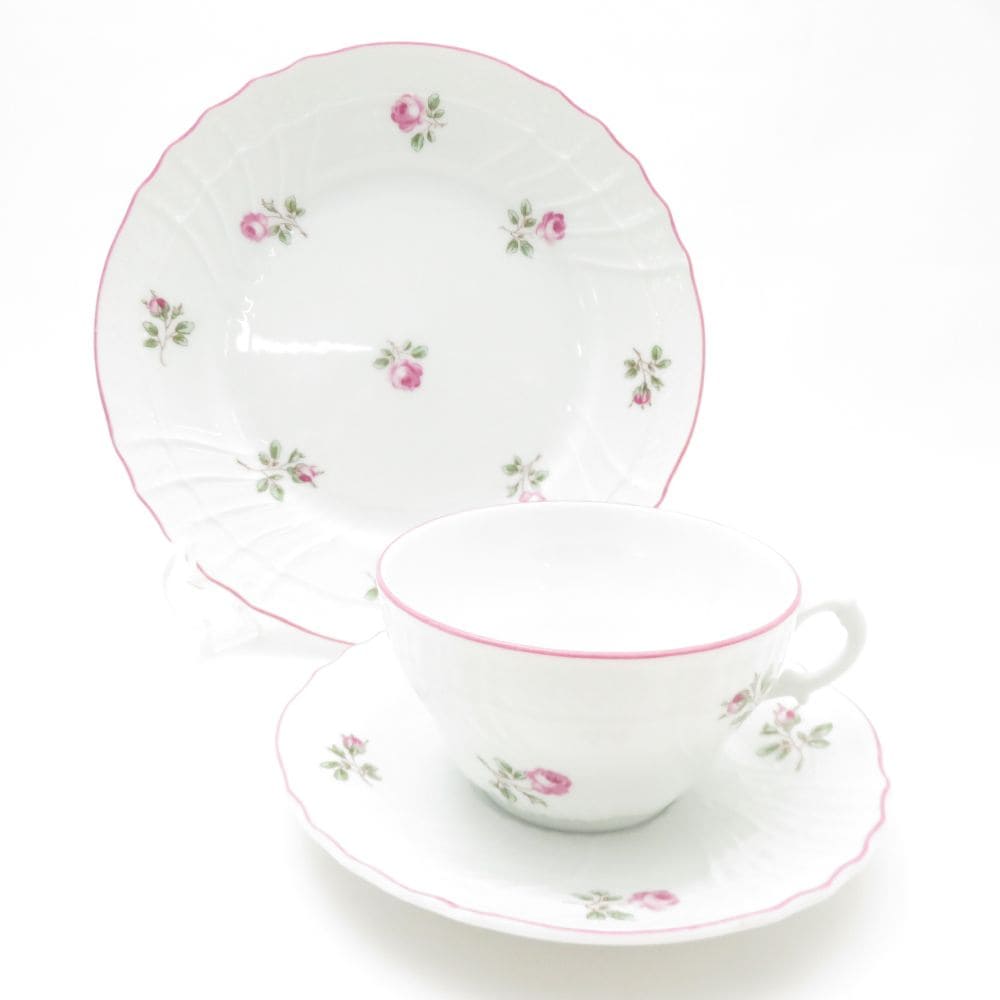 美品 Richard Ginori リチャードジノリ ロゼリーニ ティーカップ＆ソーサー 中皿 2点 19cmプレート ティーセット SY13254G2 【中古】