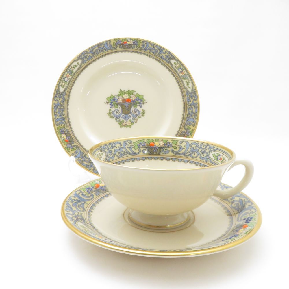 美品 LENOX レノックス AUTUMN オータム ティーカップ＆ソーサー 中皿 2点 16cmプレート ティーセット SY13257G2 【中古】