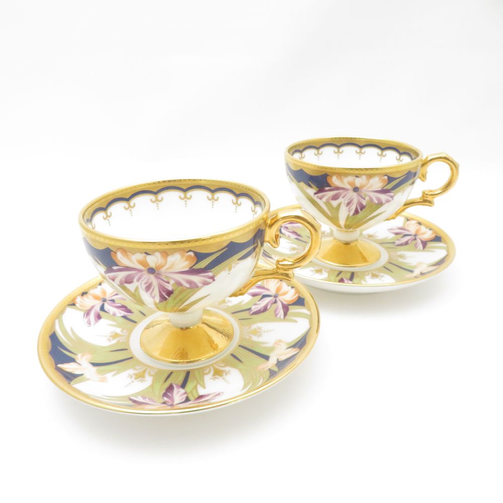 美品 Noritake ノリタケ 和花コレクション 菖蒲 4662 カップ＆ソーサー 2客 ペア 碗皿 紅茶 ティー コーヒー 金彩 花柄 SU13088K1 【中古】