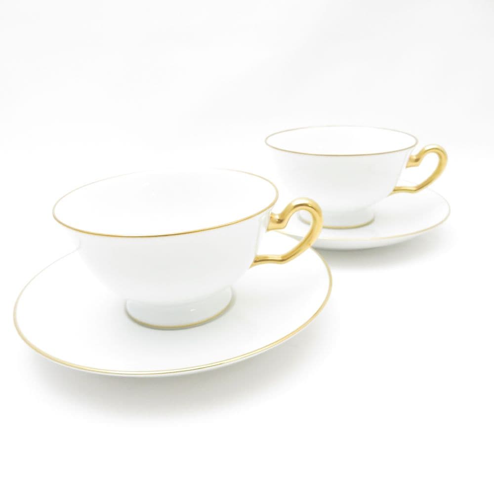 美品 OKURA 大倉陶園 ゴールドライン カップ＆ソーサー 2客 ペア リムシェープ ティー コーヒー SO3600H2 【中古】