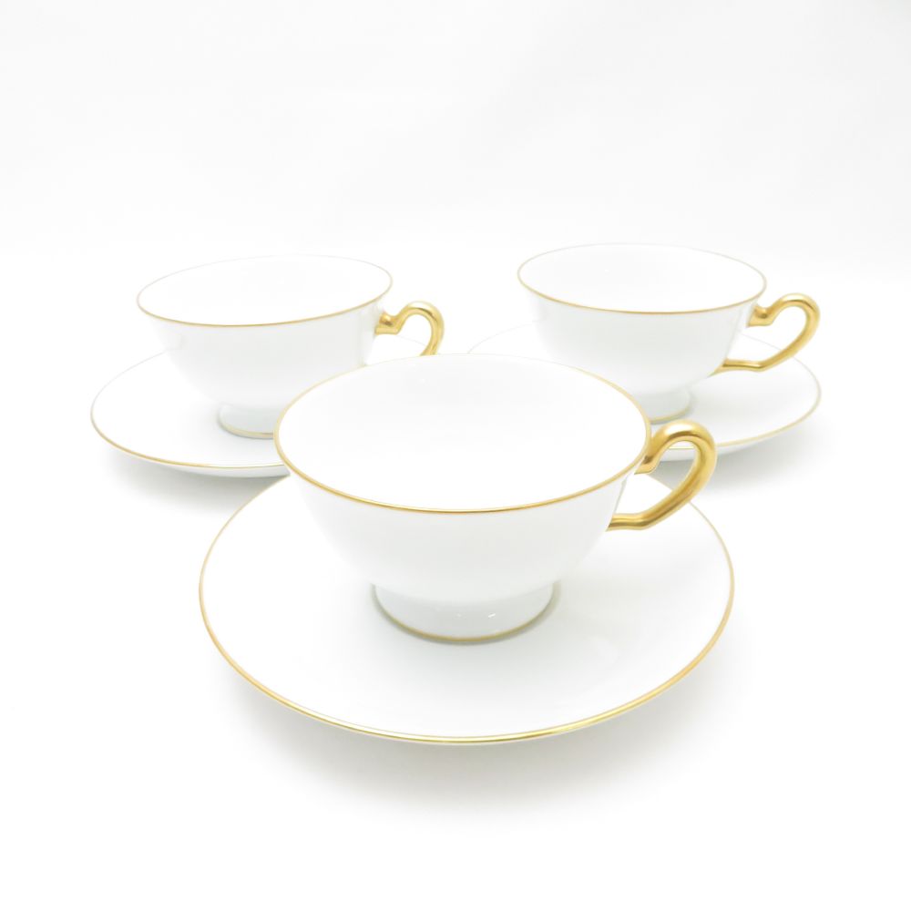 美品 OKURA 大倉陶園 ゴールドライン カップ＆ソーサー 3客 セット リムシェープ ティー コーヒー SO3601H2 【中古】