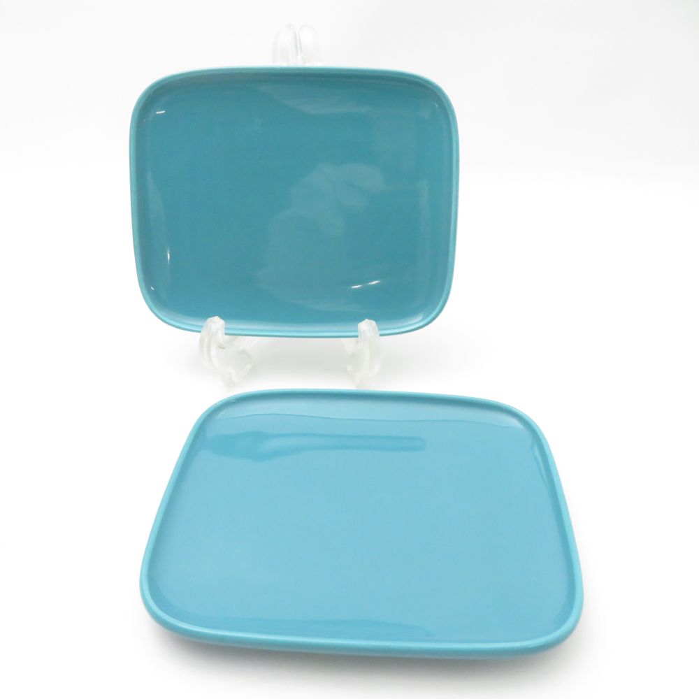 美品 marimekko マリメッコ oiva オイヴァ スクエアプレート 2枚 ペア ターコイズ 角皿 北欧 SU13059H2 【中古】