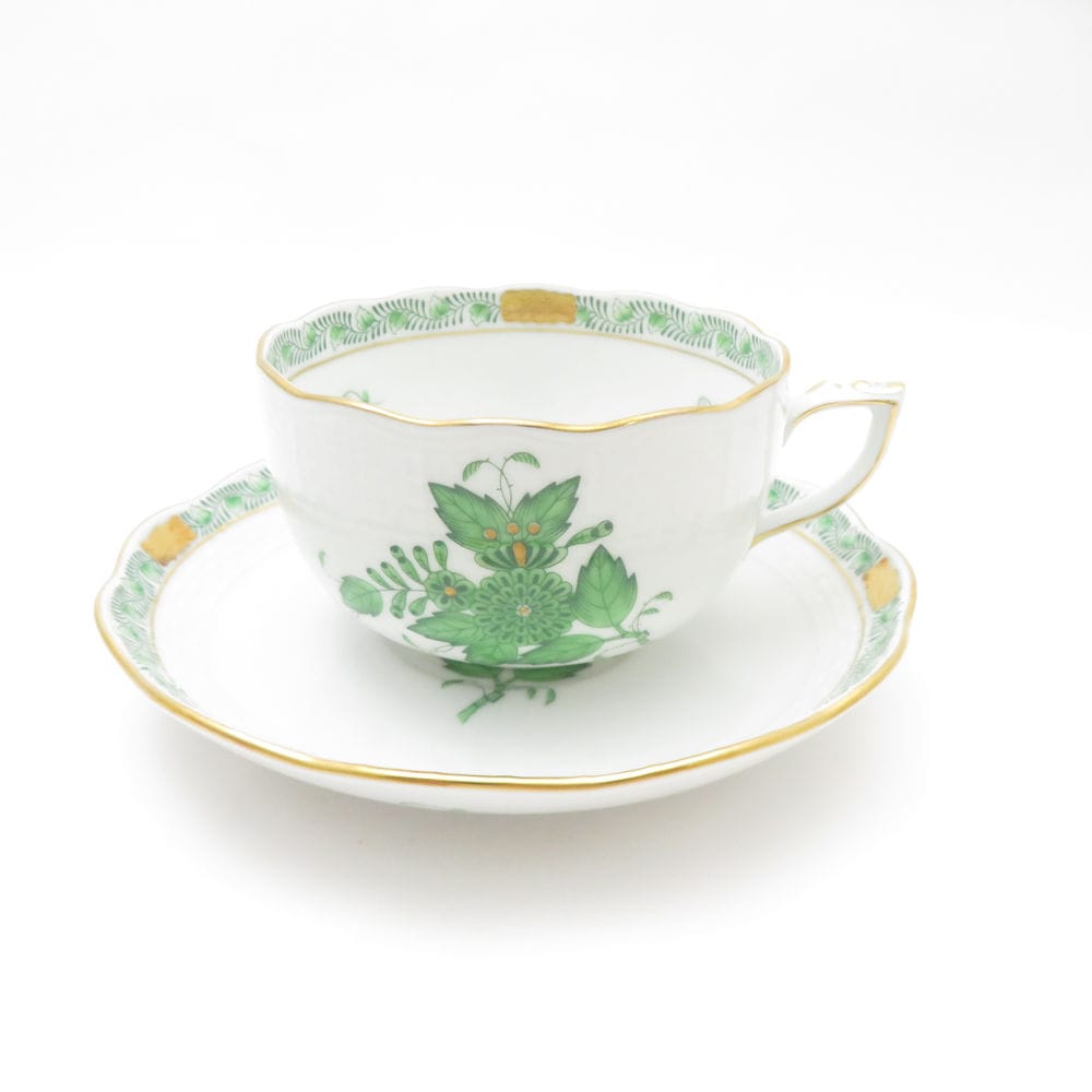 美品 Herend ヘレンド アポニーグリーン AV-JP1 724 ティーカップ＆ソーサー SY13221Q1 【中古】