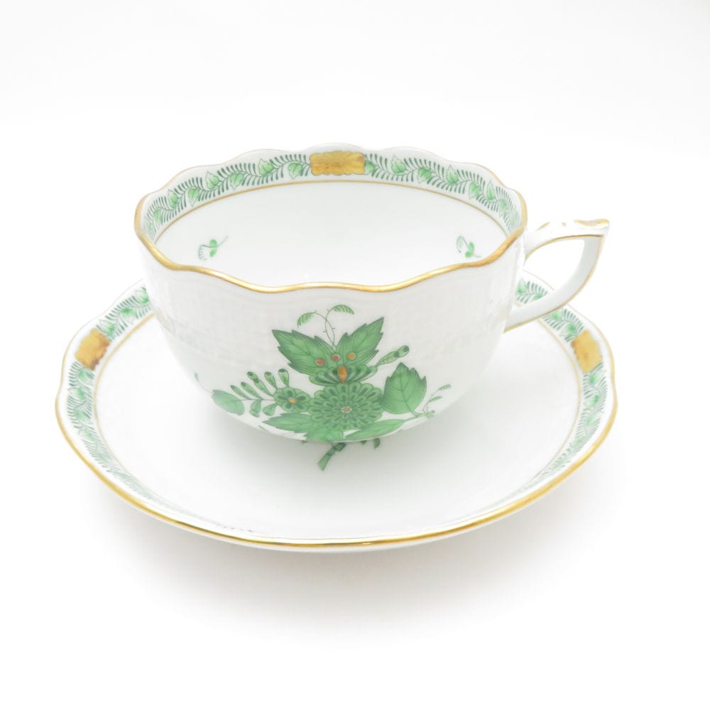 美品 Herend ヘレンド アポニーグリーン AV-JP1 724 ティーカップ＆ソーサー SY13222Q1 【中古】