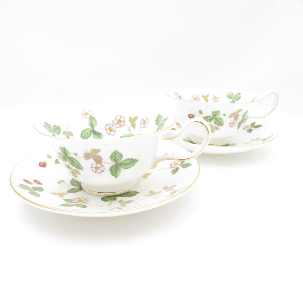 未使用 WEDGWOOD ウェッジウッド ワイルドストロベリー ティーカップ＆ソーサー 2客 ペア ピオニー SC8969D1 【中古】