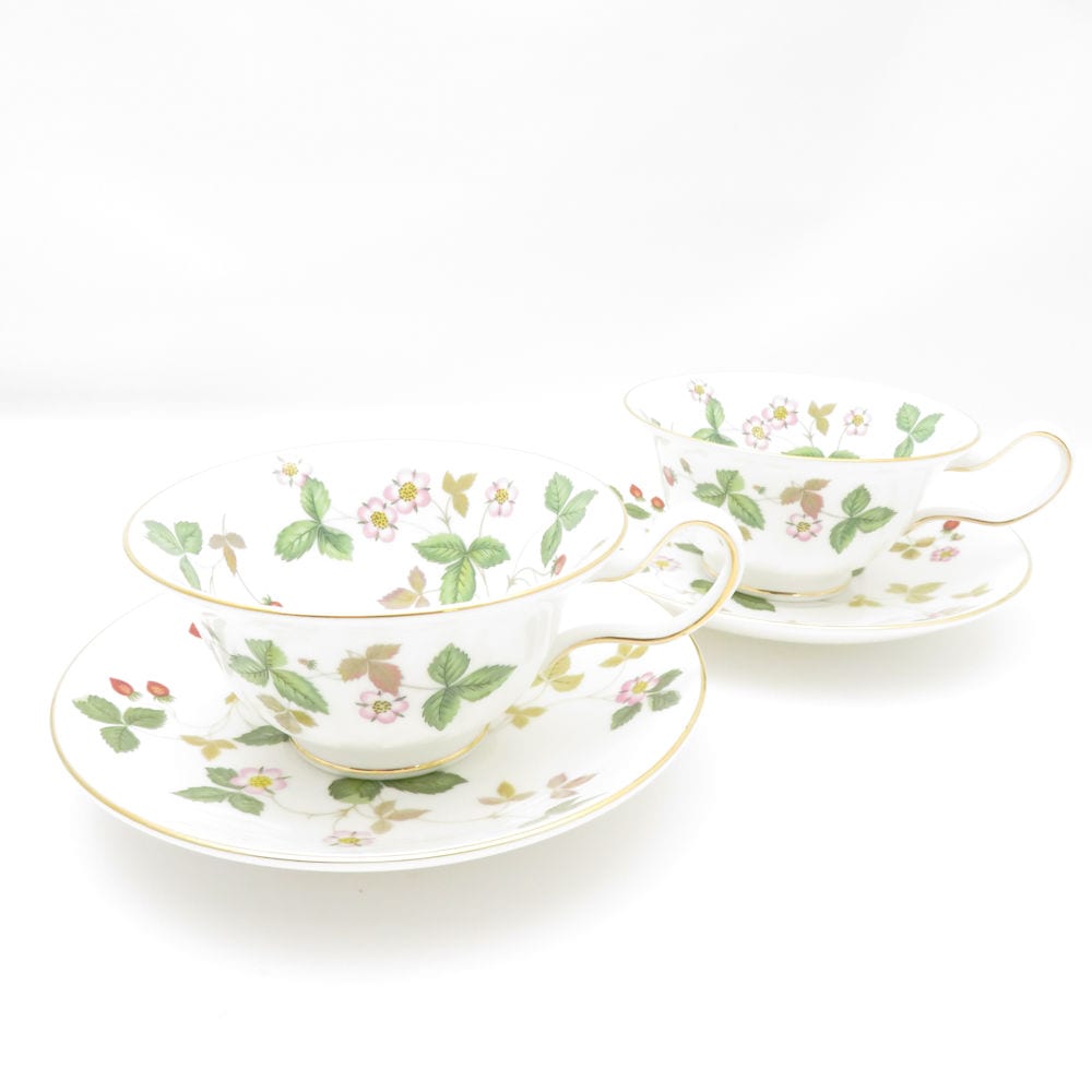 未使用 WEDGWOOD ウェッジウッド ワイルドストロベリー ティーカップ＆ソーサー 2客 ペア ピオニー SC8970D1 【中古】