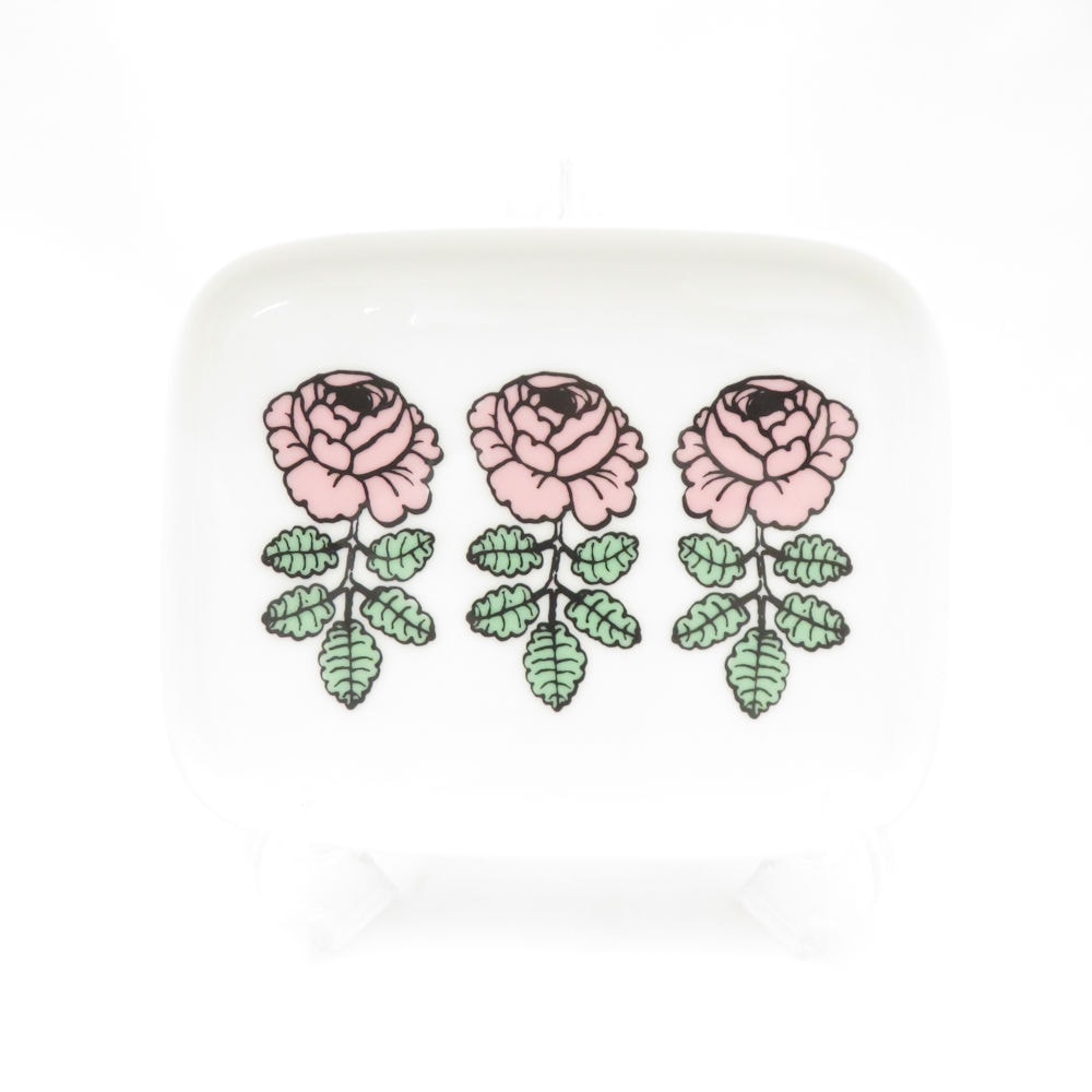 美品 marimekko マリメッコ ヴィヒキルース ピンク×グリーン スクエアプレート 1枚 小皿 ディッシュ 北欧 フィンランド SU13116J2 【中古】