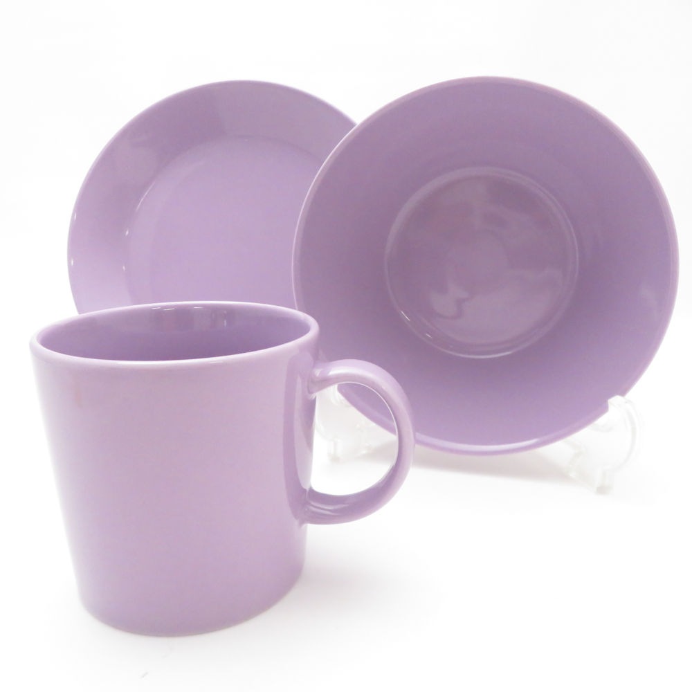 美品 iittala イッタラ ティーマ ライトライラック マグカップ 中皿 ボウル 3枚 セット プレート 深皿 北欧 フィンランド SU13121J2 【中古】