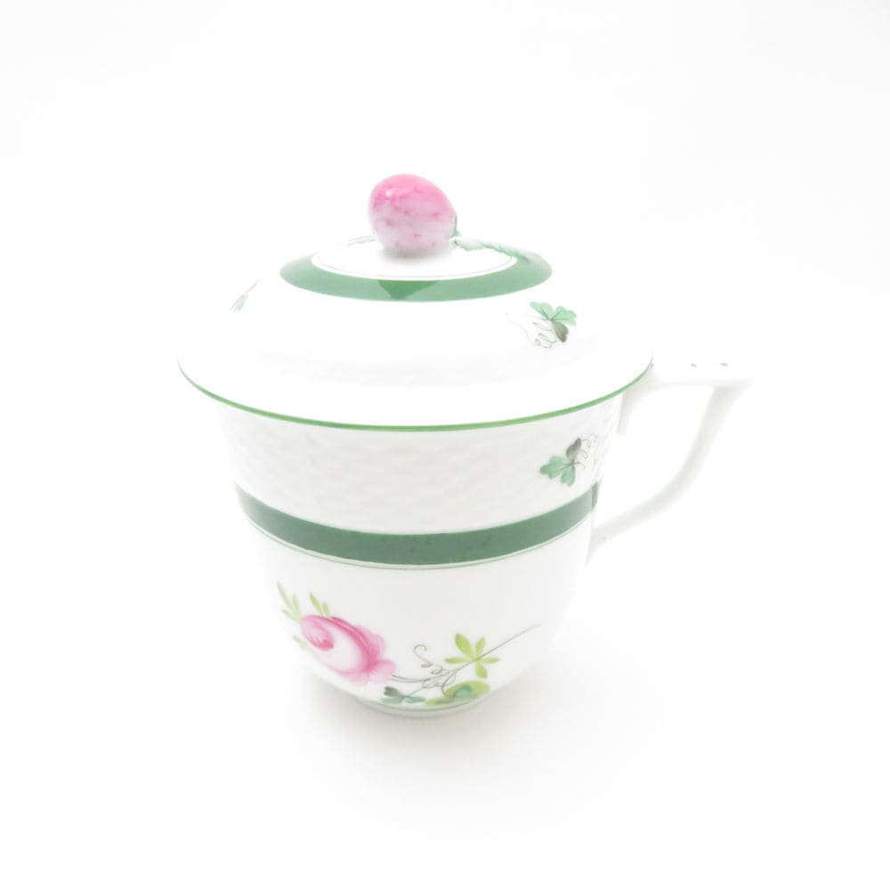 美品 Herend ヘレンド ウィーンの薔薇 VRH 705 ストロベリーつまみ ハーブティーカップ&ソーサー 1客 蓋付 金彩 バラ ばら 苺 イチゴ SU13093K1 【中古】