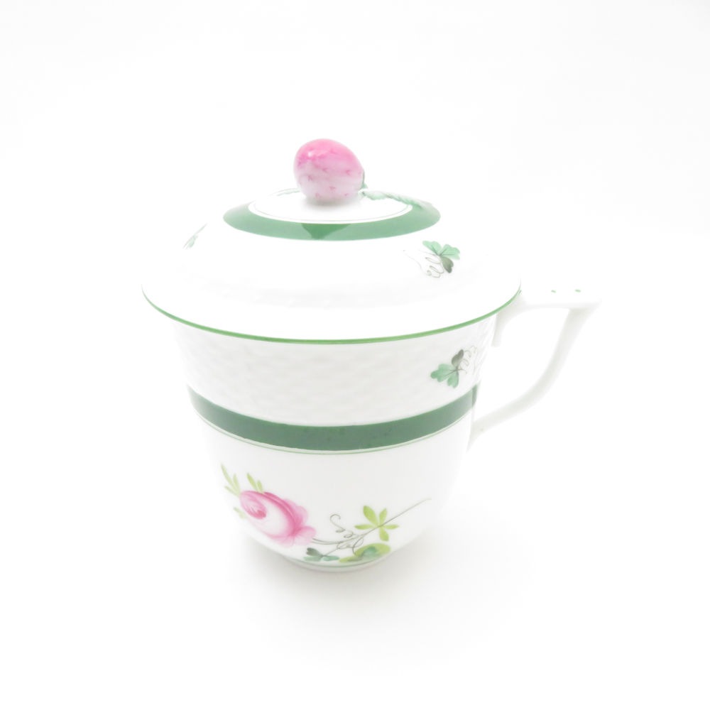 美品 Herend ヘレンド ウィーンの薔薇 VRH 705 ストロベリーつまみ ハーブティーカップ&ソーサー 1客 蓋付 金彩 バラ ばら 苺 イチゴ SU13093K1 【中古】