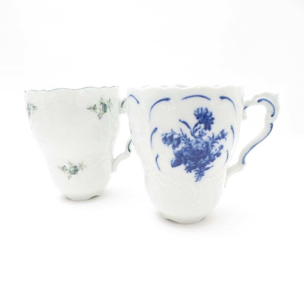 美品 Lindner リンドナー コバルトフラワー/ジェイド マグカップ 2点 セット ティー コーヒー ドイツ SU13101K1 【中古】