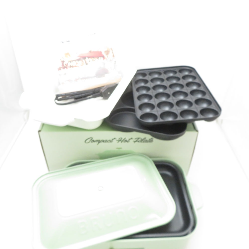 未使用 BRUNO ブルーノ BOE021 コンパクトホットプレート マルチプレート セラミックコート鍋 3点 セット ペールグリーン たこ焼き SD137Z 【中古】