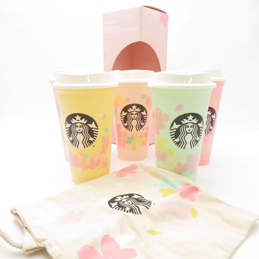 未使用 STARBUCKS スターバックス SAKURA2020 リユーザブルカップ 473mlセット＆バッグ 1箱 5個入り スタバ 桜 サクラ SC9073Q1 【中古】