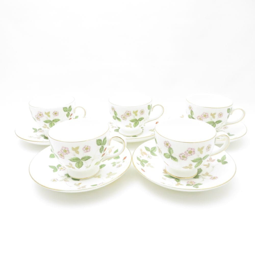 WEDGWOOD ウェッジウッド ワイルドストロベリー ティーカップ＆ソーサー 5客 セット リー 金彩 紅茶 コーヒー 英国 SU13170C2 【中古】