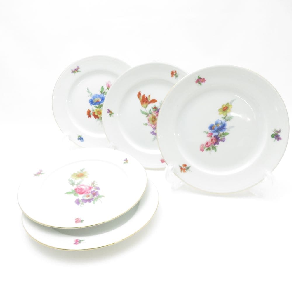 美品 FURSTENBERG フェルステンベルグ フュルステンベルク ブンテ ブルーメ フラワーブーケ 中皿 5枚 16cmプレートセット 花 金彩 デザート SU13183D2 【中古】