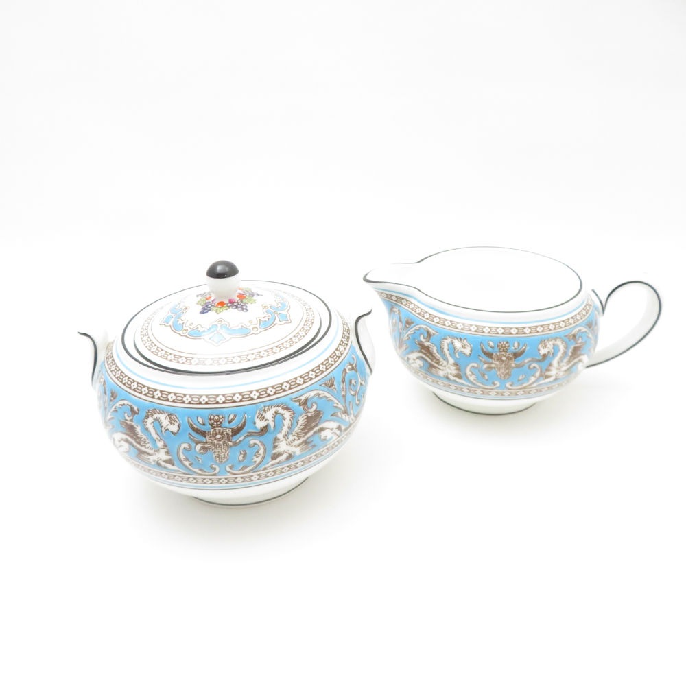 WEDGWOOD ウェッジウッド フロレンティーンターコイズ クリーマー＆シュガーポット 2点 セット 砂糖 ボックス ミルク ピッチャー SM4601F2 【中古】