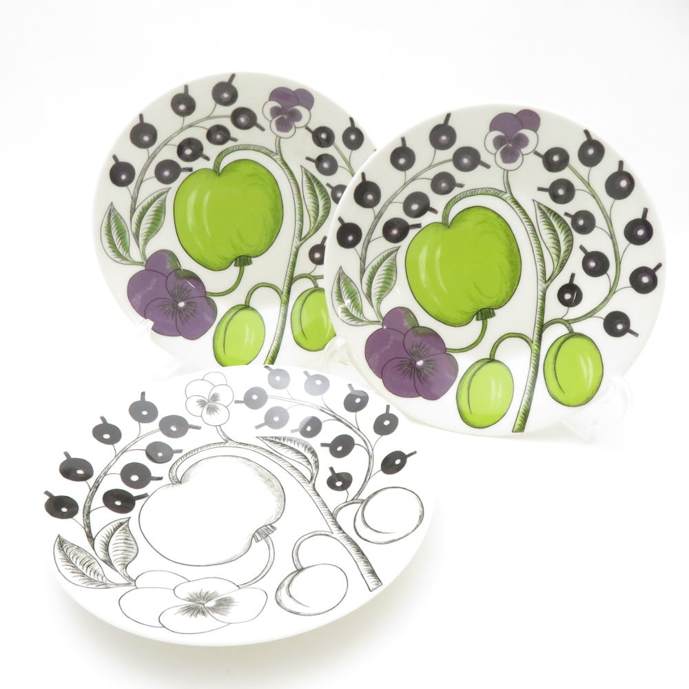 ARABIA アラビア パラティッシ ブラック＆パープル 中皿 3枚 セット 16.5cmプレート ソーサー SC8989G1 【中古】