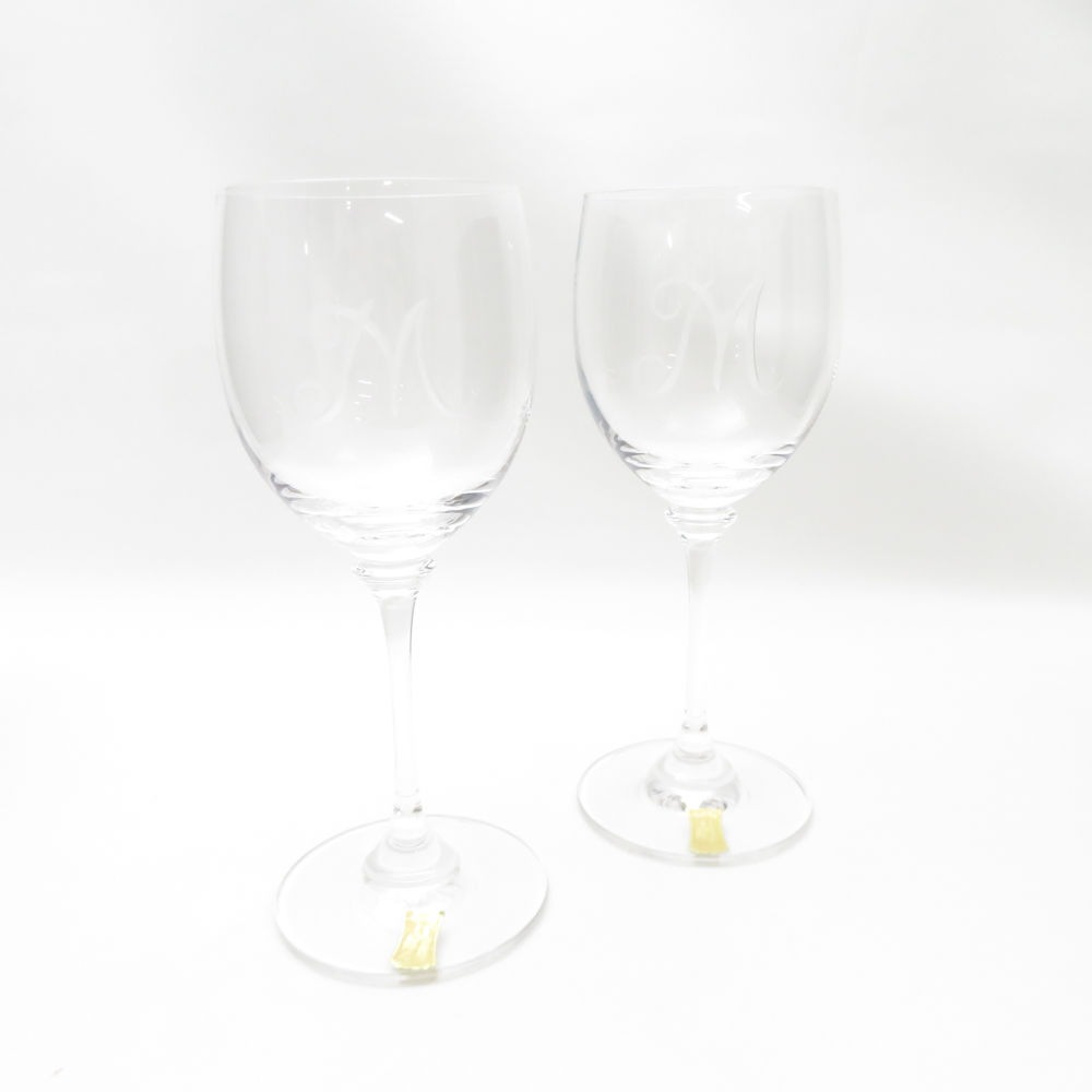 美品 Meissen Crystal マイセンクリスタル ワイングラス 2客 ペア H17.5cm Mロゴ SC9048G1 【中古】