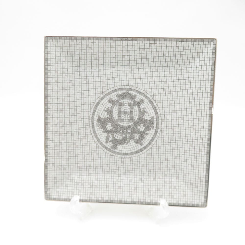 美品 HERMES エルメス モザイク ヴァンキャトル プラチナ プチカレ NO.3 スクエアプレート 15cm 角皿 SC9102V1 【中古】