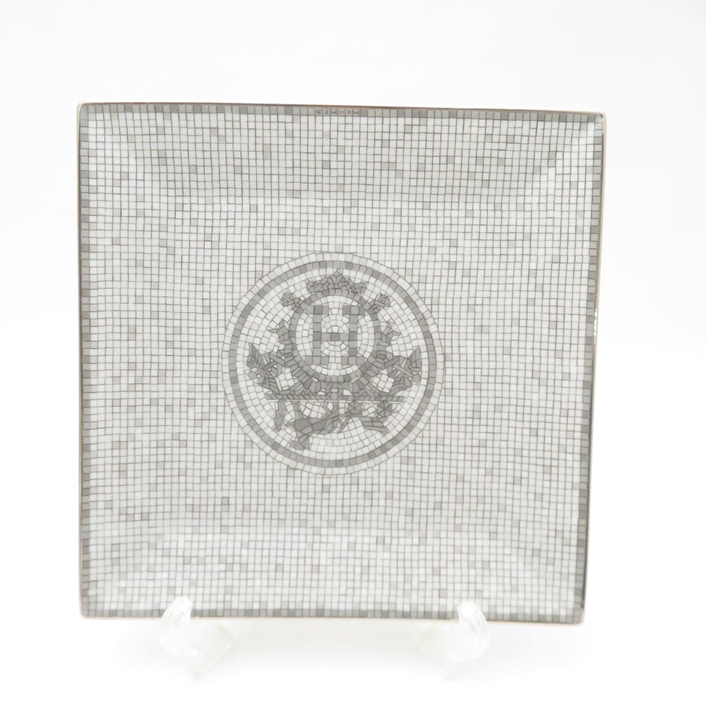 美品 HERMES エルメス モザイク ヴァンキャトル プラチナ プチカレ NO.3 スクエアプレート 15cm 角皿 SC9103V1 【中古】