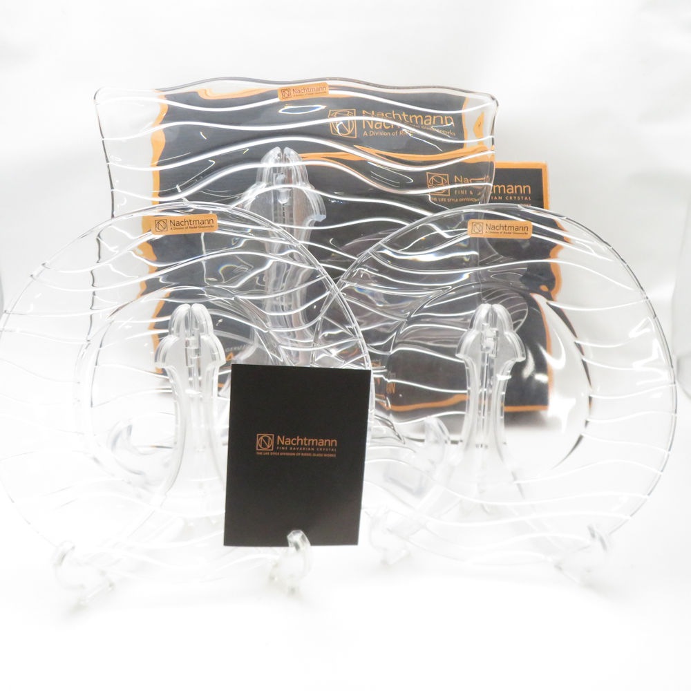 美品 Nachtmann ナハトマン OCEAN オーシャン 中皿 スクエアプレート 3枚 セット 22cm/27cm SC8997H2 【中古】