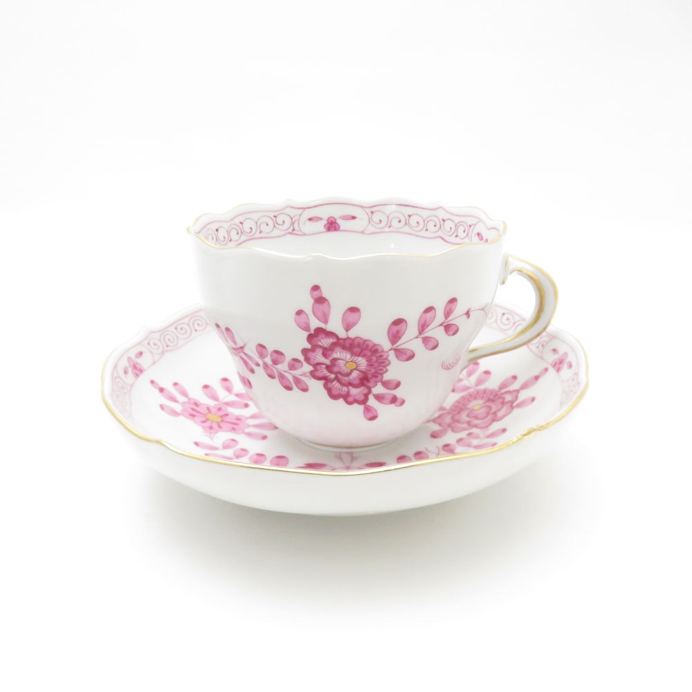 MEISSEN マイセン インドの華 ピンク 340410 ティーカップ＆ソーサー ピンク レア 希少 SY13346A3 【中古】