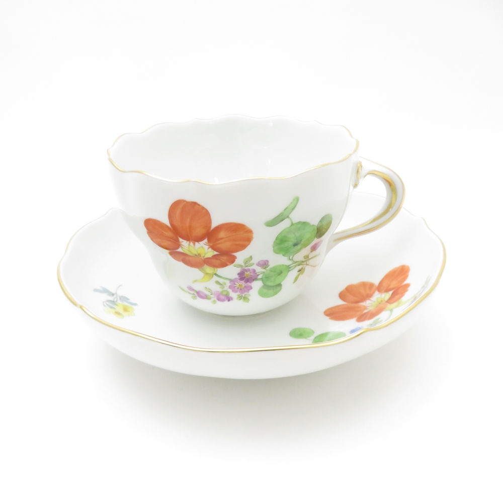 美品 MEISSEN マイセン ベーシックフラワー 二つ花 040110 ティーカップ＆ソーサー SY13348A3 【中古】