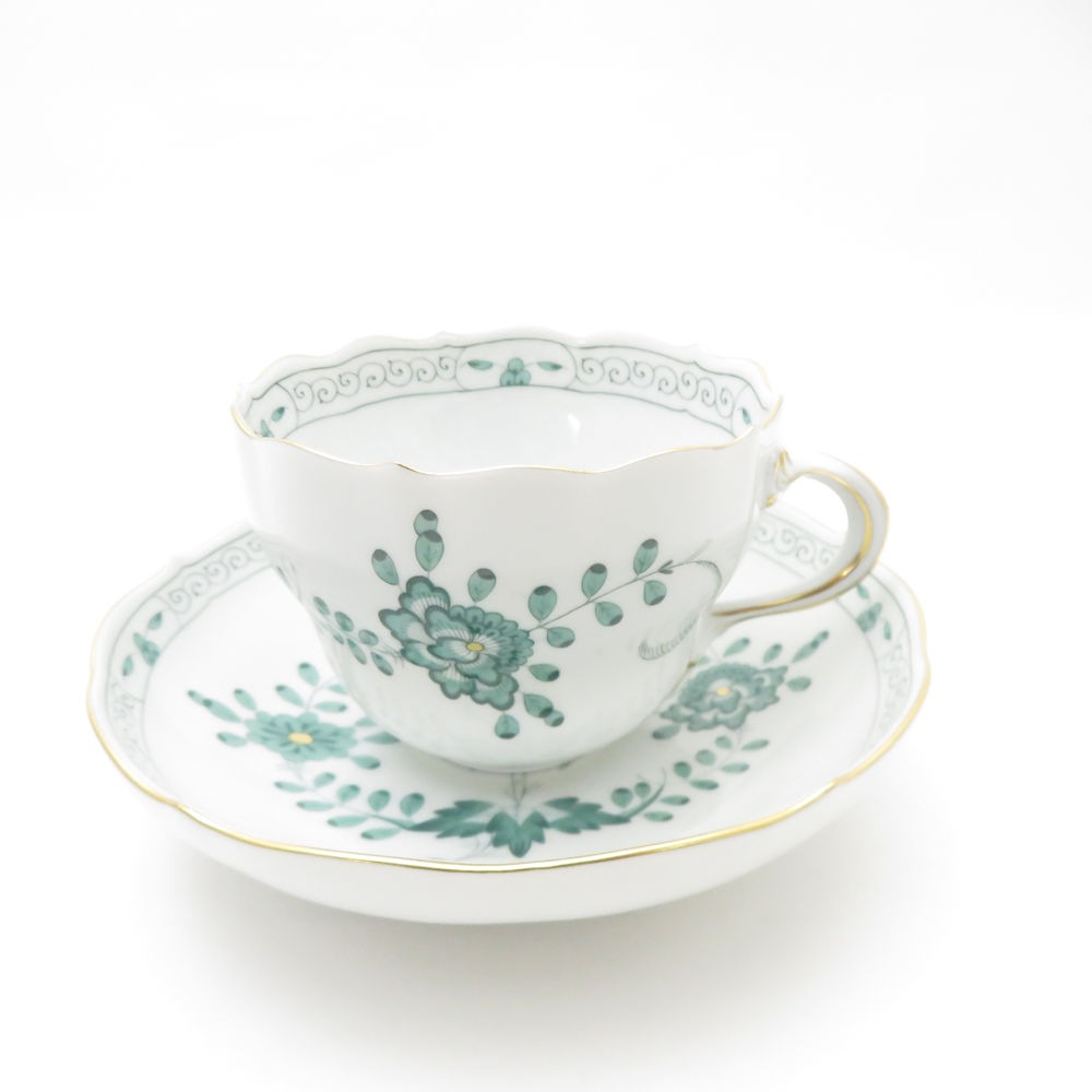 美品 MEISSEN マイセン インドの華 グリーン 343310 ティーカップ＆ソーサー SY13350A3 【中古】