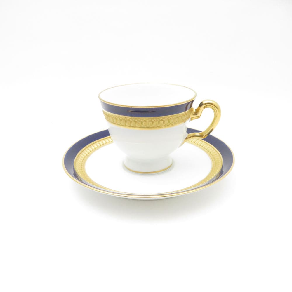 未使用 OKURA 大倉陶園 ロイヤルブルークラウン 瑠璃エンボス デミタスカップ＆ソーサー モカ エスプレッソ 金彩 SM4655A3 【中古】