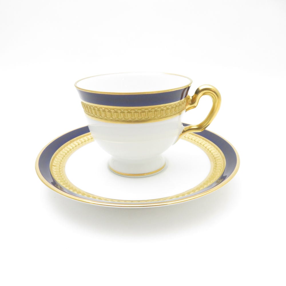 未使用 OKURA 大倉陶園 ロイヤルブルークラウン 瑠璃エンボス デミタスカップ＆ソーサー モカ エスプレッソ 金彩 SM4657A3 【中古】