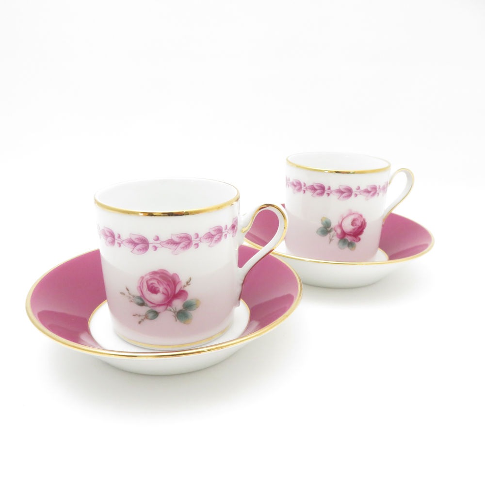 美品 Richard Ginori リチャードジノリ インペロカメリア デミタスカップ＆ソーサー 2客 ペア モカ エスプレッソ 薔薇 バラ SM4668A3 【中古】