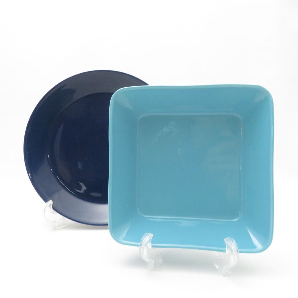 iittala イッタラ ティーマ 中皿 スクエアプレート 2枚 セット 青 北欧 フィンランド SU13210F1 【中古】