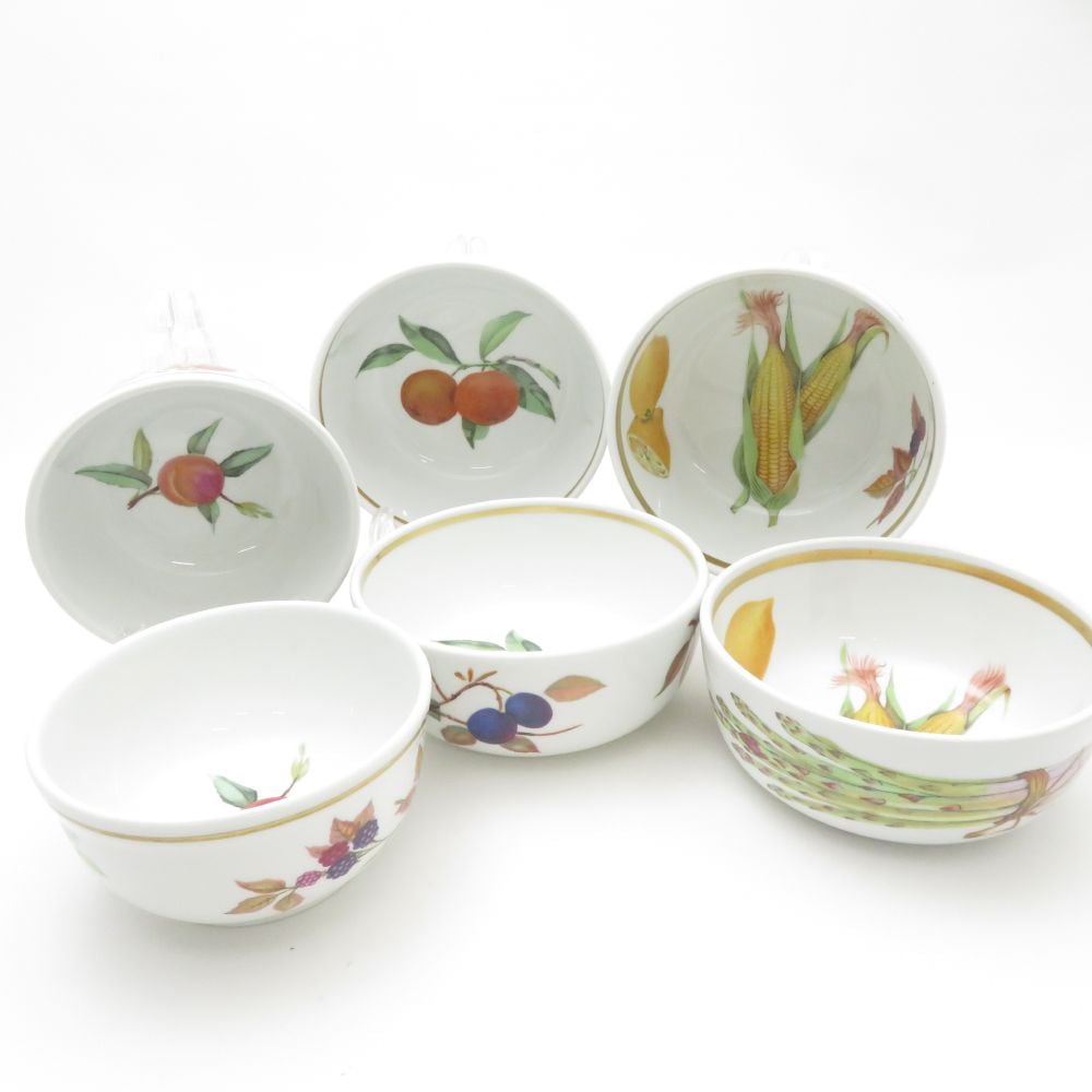 ROYAL WORCESTER ロイヤルウースター イヴシャム ボウル 6点 セット 13.5cm/12cm 小鉢 野菜 フルーツ SC9128B2 【中古】