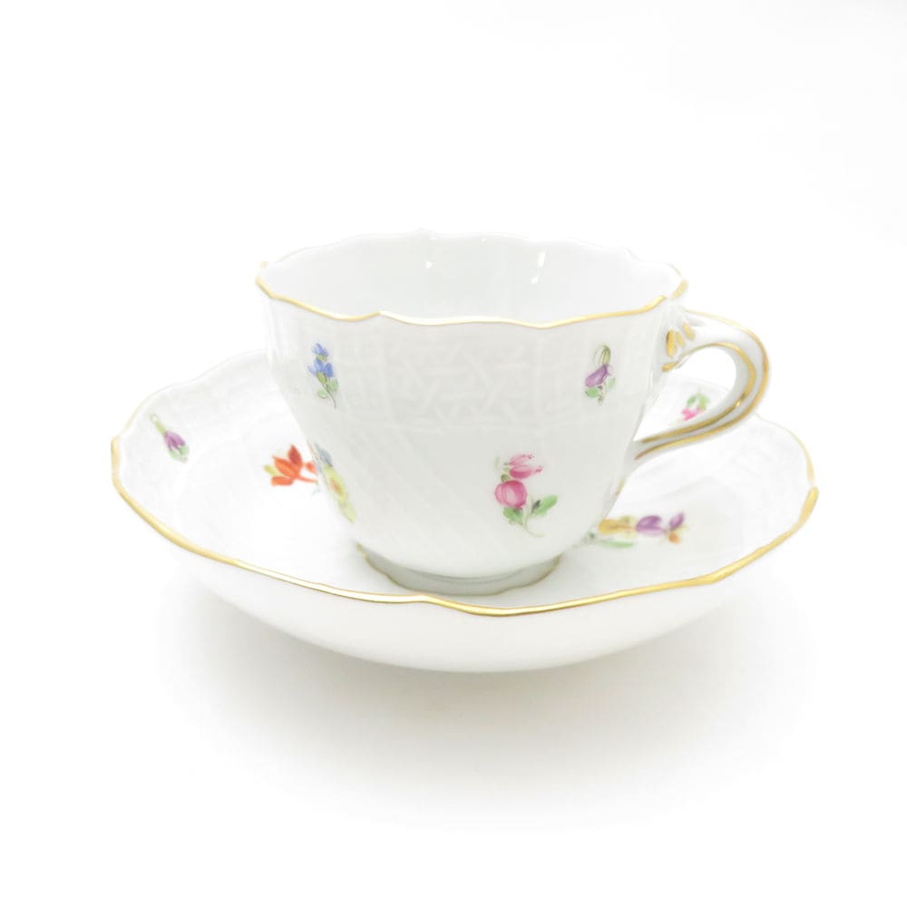 美品 MEISSEN マイセン ダンバリーミント 「スキャタードフラワー」 デミタスカップ＆ソーサー 小花散らし 金彩 THE DANBURY MINT SY13293B3 【中古】