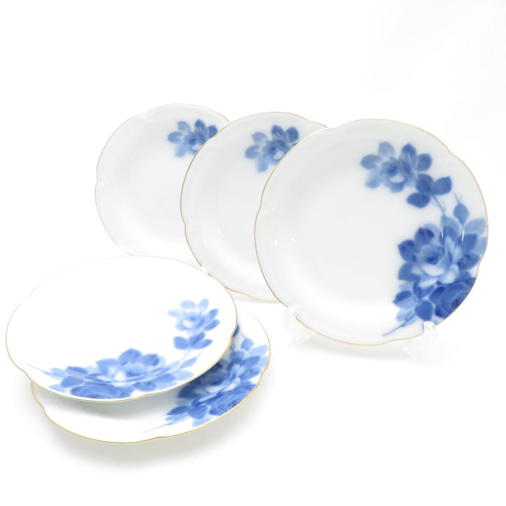 OKURA 大倉陶園 ブルーローズ 小皿 5枚 セット 15cmプレート 銘々皿 SC9163B3 【中古】