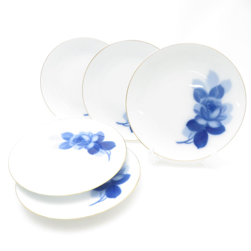 OKURA 大倉陶園 ブルーローズ（8211） 中皿 5枚 セット 16cmプレート パン SC9165B3 【中古】