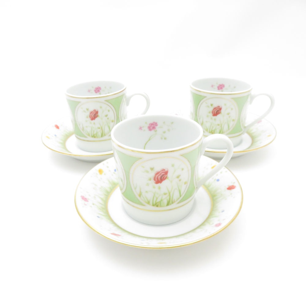 未使用 HAVILAND アビランド Floralies デミタスカップ＆ソーサー 3客 セット SM4708U2 【中古】