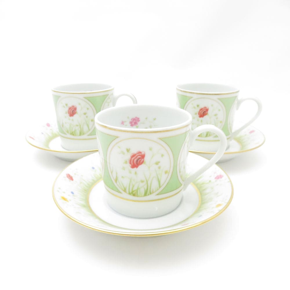 未使用 HAVILAND アビランド Floralies デミタスカップ＆ソーサー 3客 セット SM4709U2 【中古】