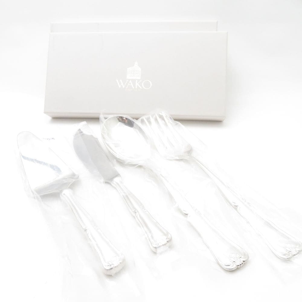 未使用 WAKO 銀座和光 ケーキサーバー&ナイフ サービングスプーン＆フォーク 4点 セット 銀仕上げ SC9194F2 【中古】