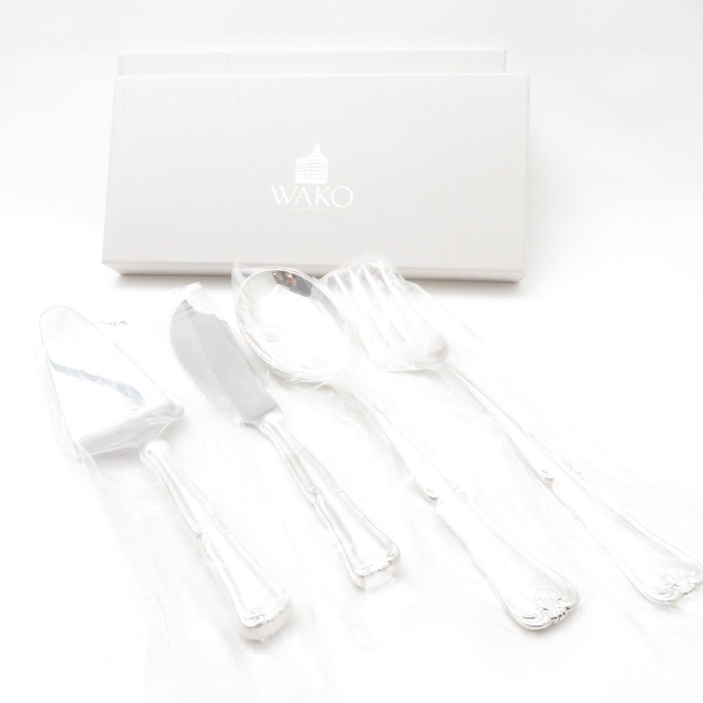 未使用 WAKO 銀座和光 ケーキサーバー&ナイフ サービングスプーン＆フォーク 4点 セット 銀仕上げ SC9194F2 【中古】
