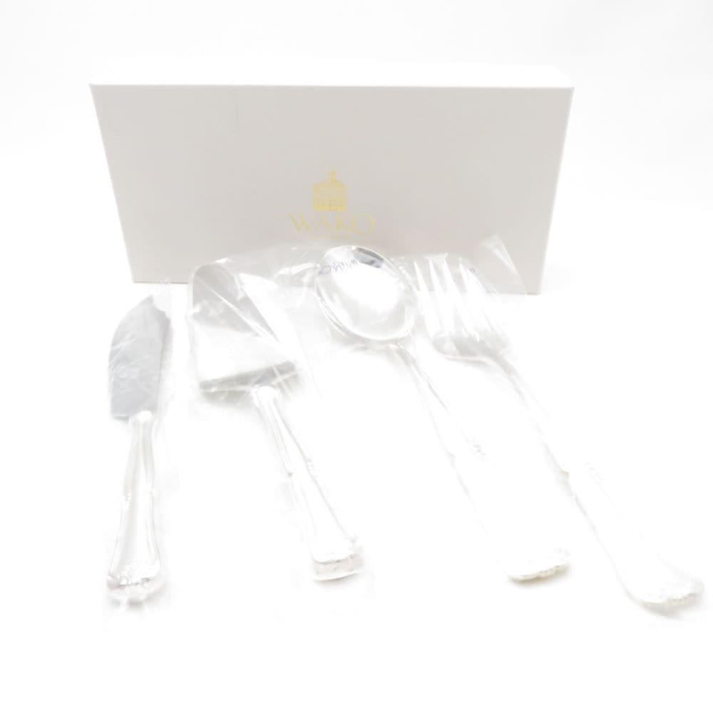 未使用 WAKO 銀座和光 ケーキサーバー&ナイフ サービングスプーン＆フォーク 4点 セット 銀仕上げ SC9195F2 【中古】