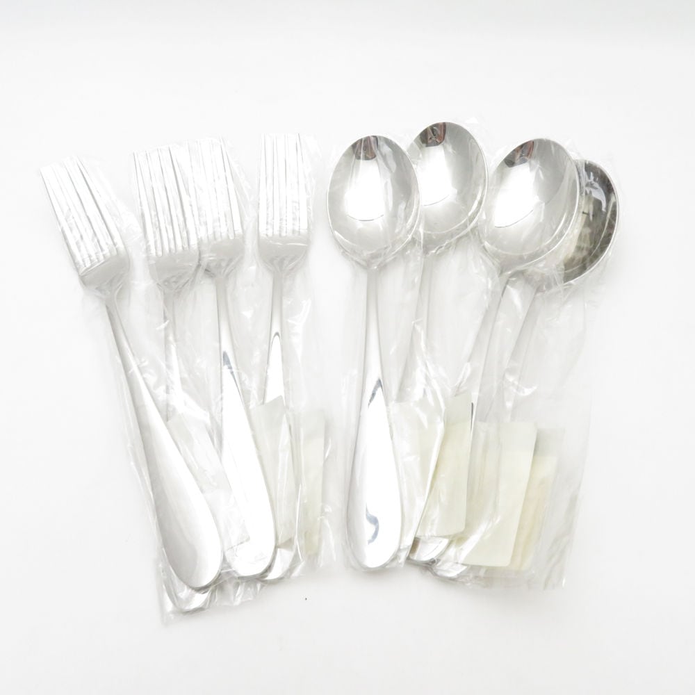 未使用 la base ラバーゼ デザートスプーン＆フォーク ミラー仕上げ 8点 ステンレス セット 和平フレイズ カトラリー SC9199F2 【中古】