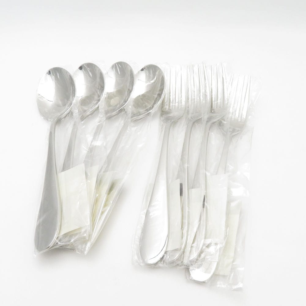 未使用 la base ラバーゼ デザートスプーン＆フォーク ミラー仕上げ 8点 ステンレス セット 和平フレイズ カトラリー SC9200F2 【中古】