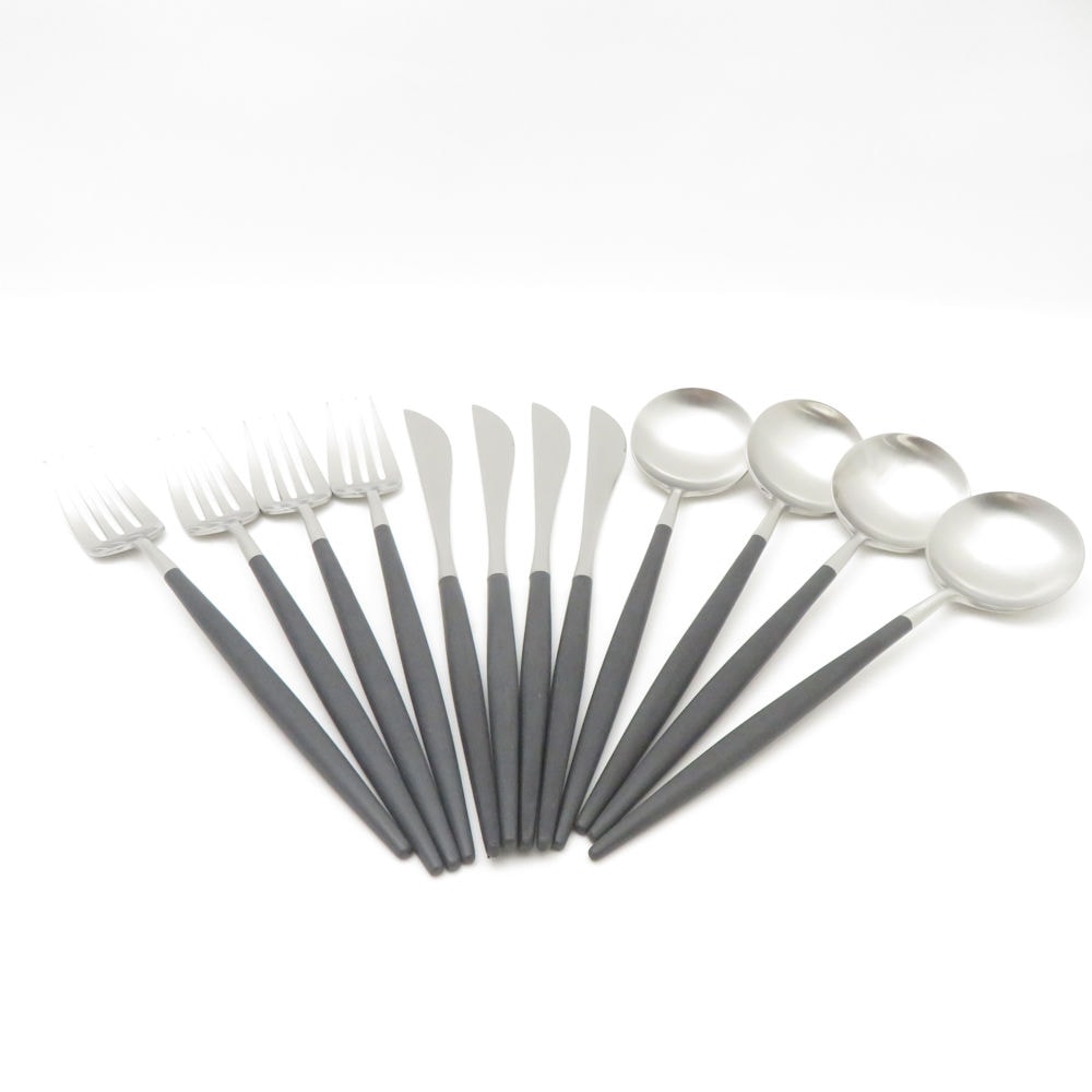 未使用 Cutipol クチポール ゴア GOA ブラック テーブルスプーン＆フォーク＆ナイフ 12点 セット カトラリー SC9257F2 【中古】