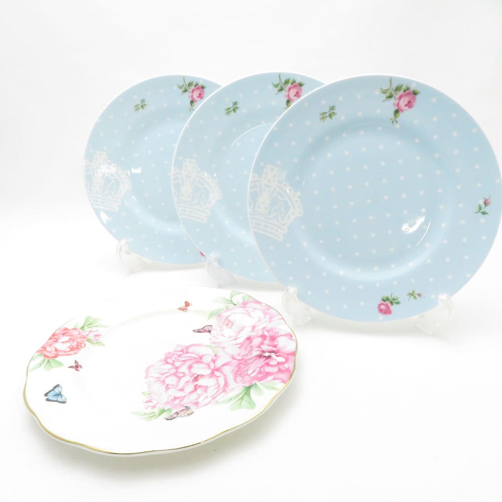 ROYAL ALBERT ロイヤルアルバート ポルカブルー ジョイ 中皿 4枚 セット 20cmプレート パン ケーキ デザート SM4775H2 【中古】